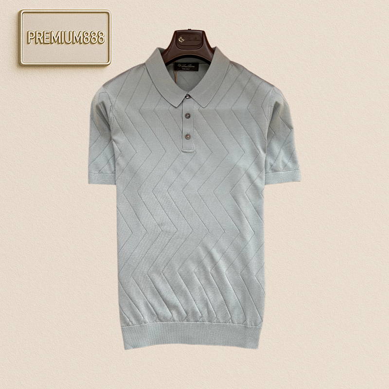 Loropiana Nooruiyanai Striped Jacquard Collared Polo Short Sleeve Shirt
