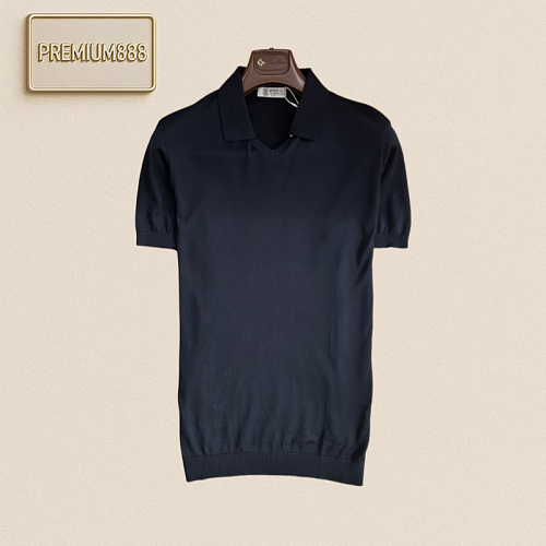 BC Brunello Simple Deep V-neck Knitted Short-Sleeved Polo Shirt