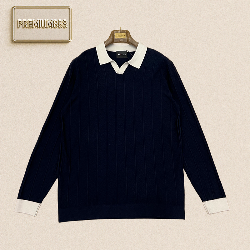 Kiton Qidun Casual Color-Contrast V-neck Polo Knitted Sweater