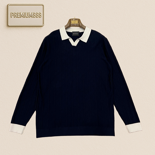 Kiton Qidun Casual Color-Contrast V-neck Polo Knitted Sweater