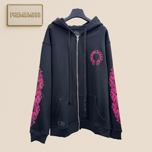 Chrome Hearts CH Crocin Back Pink Hoof Pattern Solid Print Hooded Zip-Up Coat