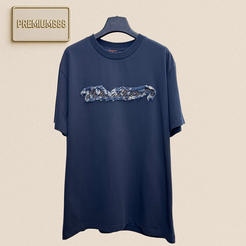 Louis Vuitton Letter Logo Denim Patch Embroidered Short-Sleeved T-Shirt