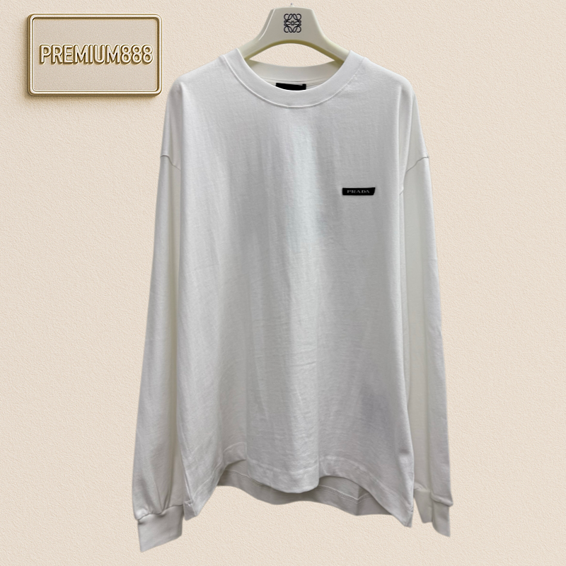 Prada Letter Logo Appliquéd Plaid Long-Sleeved T-Shirt