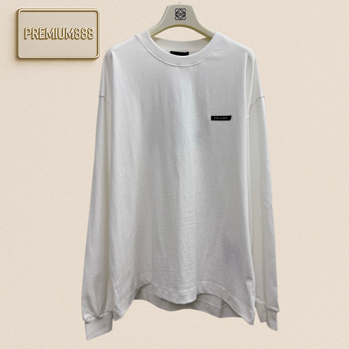 Prada Letter Logo Appliquéd Plaid Long-Sleeved T-Shirt