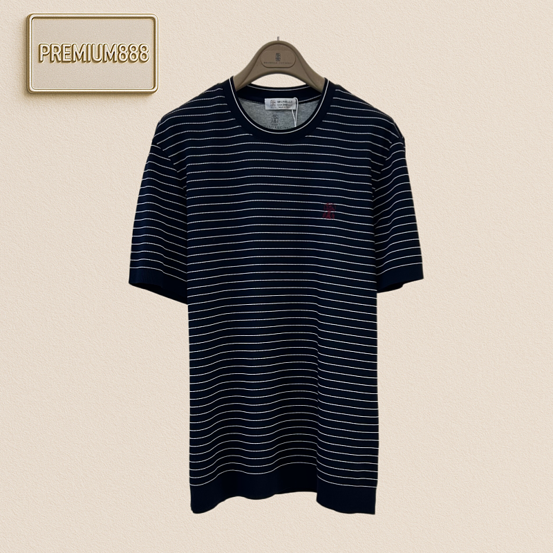Brunello Cucinelli Classic Stripe Round-neck Short-sleeve T-shirt