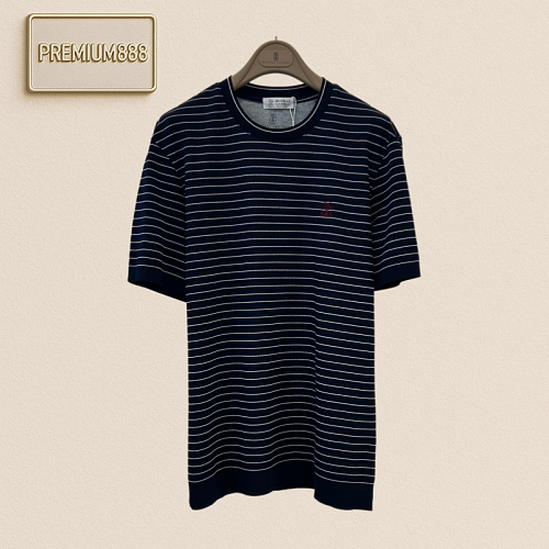 Brunello Cucinelli Classic Stripe Round-neck Short-sleeve T-shirt