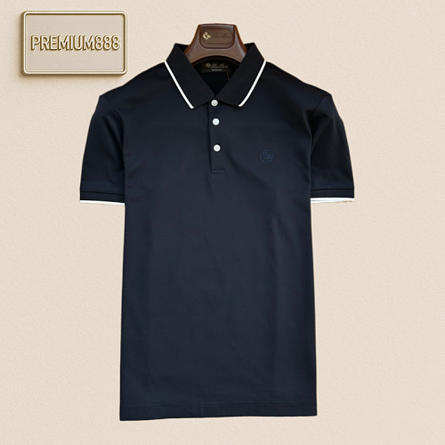 Loro Piana Color-Contrasting Collar-Edge Three-Button Polo Shirt