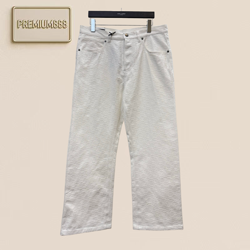 Gucci Double G Jacquard Printed Full-embroidered Collar Denim Pants
