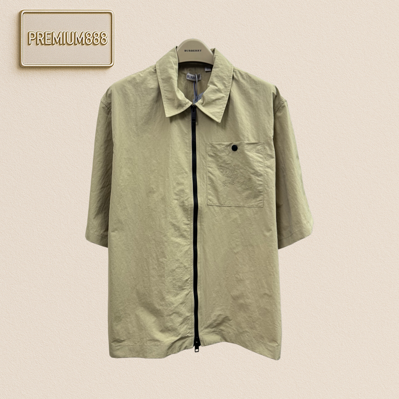 Burberry Knight Embroidery Collar Button-Down Short-Sleeved Shirt