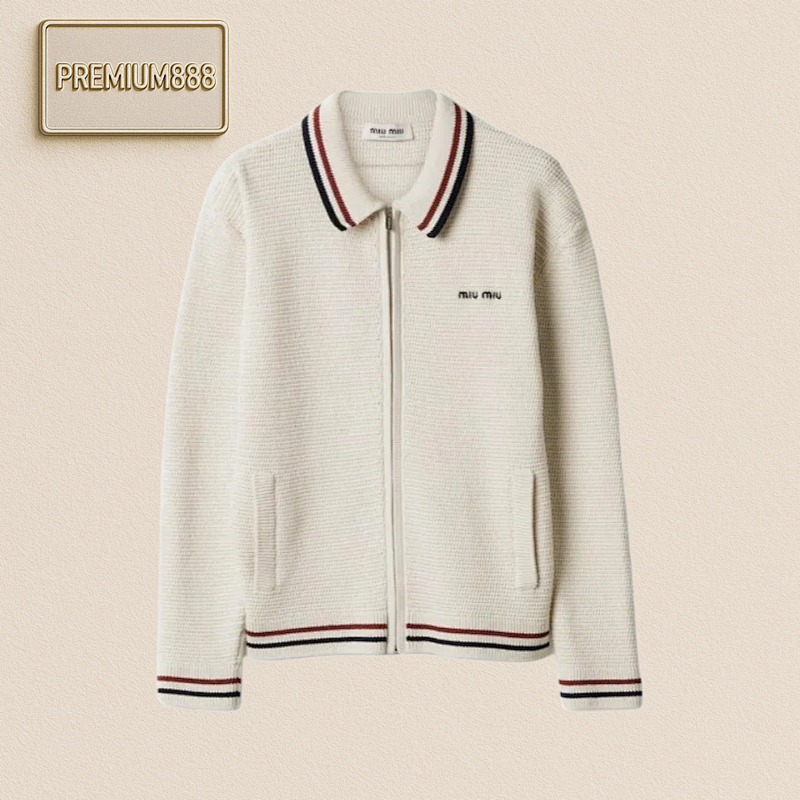 Miu Cotton Knitted Zipper Jacket