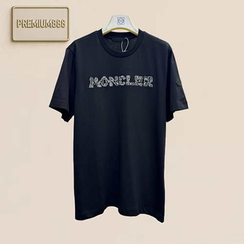 Monc Mengkou Space Embroidery Logo Round-neck Cotton Short-sleeve T-shirt