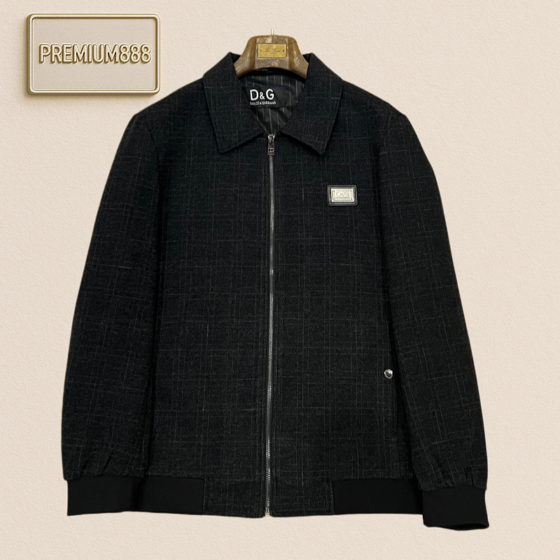 D&G Hidden Pattern Buttoned Collar Zipper Casual Jacket