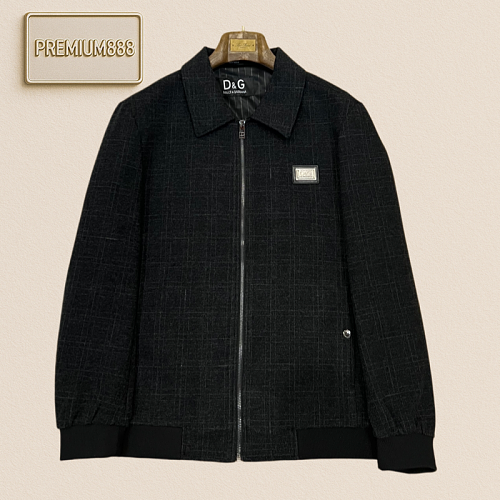 D&G Hidden Pattern Buttoned Collar Zipper Casual Jacket