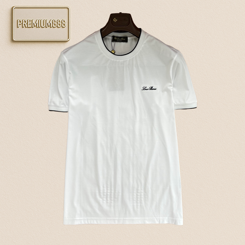 Loropiana No Yo Piana Color-Contrast Collar Edge Signature Embroidery Round Neck Short-Sle