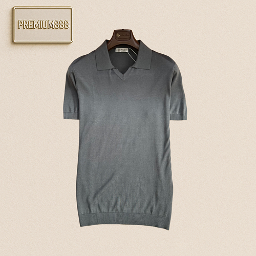 BC Brunello Simple Deep V-neck Knitted Short-Sleeved Polo Shirt