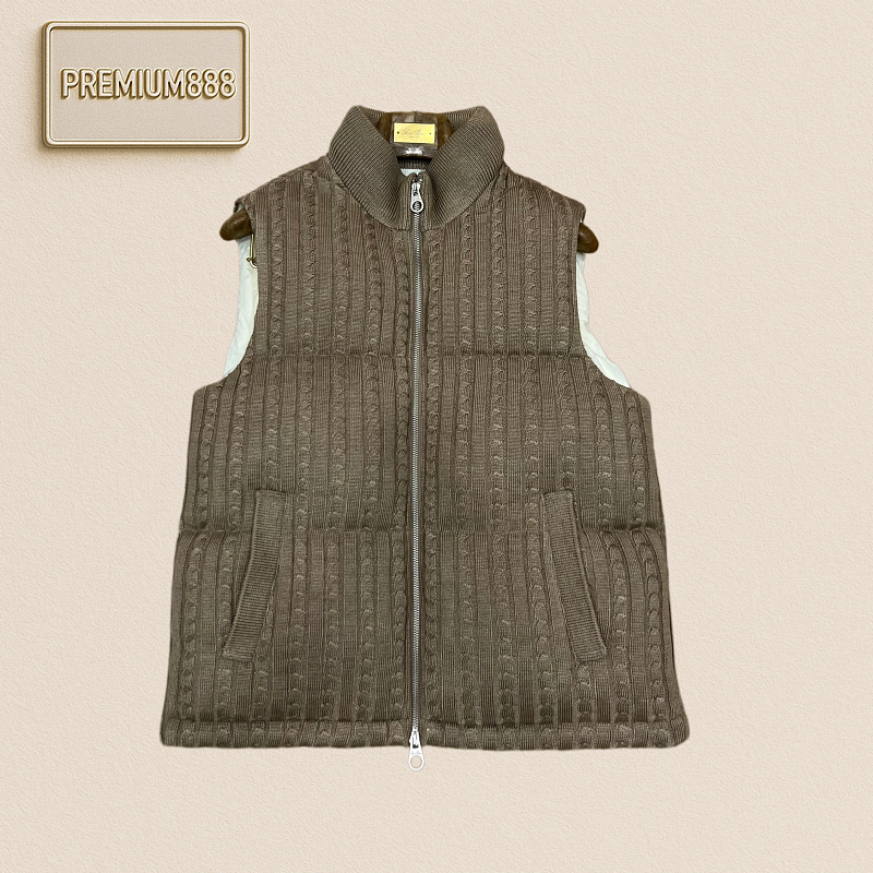 Loro Piana No. Yoo Pianya Plaid Knitted V-Neck Down Jacket