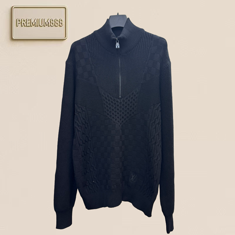 Louis Damier Checkered Jacquard Half-zip Knitted Coat