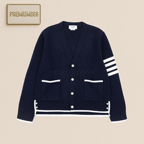 Thom Browne Tom Brown Plaid Long-Sleeved Single-Button V-Neck Knit Sweater