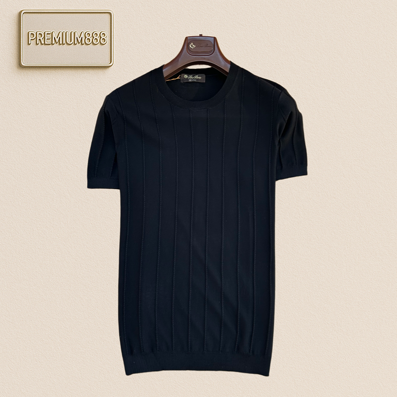 Loropiana No Yo Piana Vertical Stripes Round Neck Knit T-Shirt