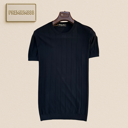 Loropiana No Yo Piana Vertical Stripes Round Neck Knit T-Shirt