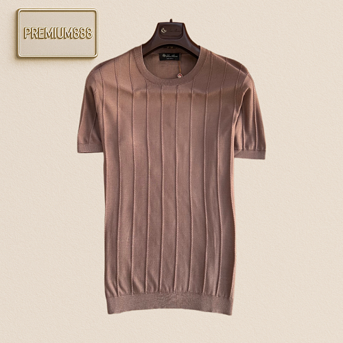 Loropiana No Yo Piana Vertical Stripes Round Neck Knit T-Shirt