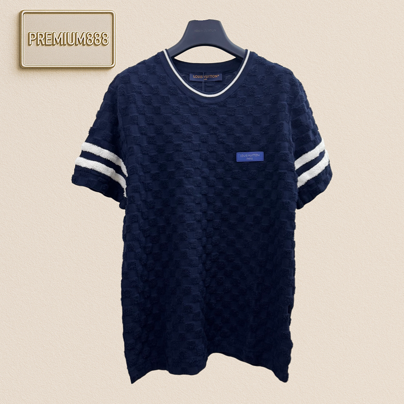 1v Louis Checkered Texture Jacquard Knit Short-Sleeved T-shirt