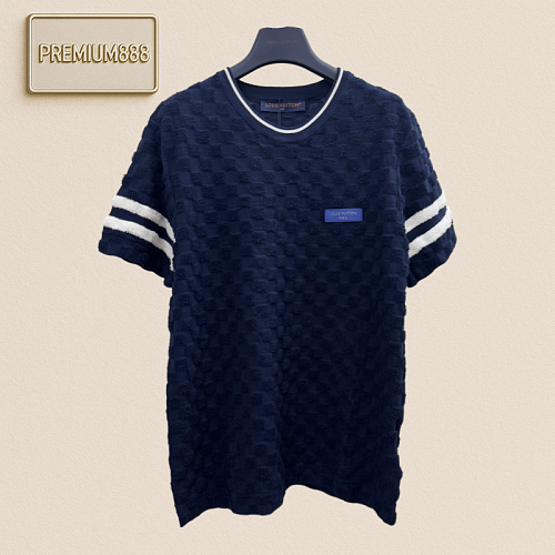1v Louis Checkered Texture Jacquard Knit Short-Sleeved T-shirt