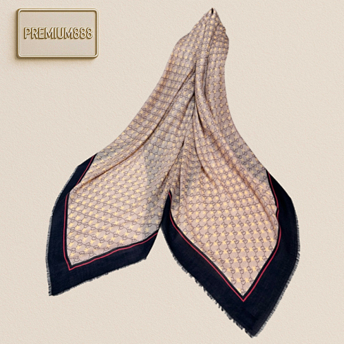 Gucci Cashmere Square With Classic GG Pattern With Yellow Horsebit Print And Solid Color Trim Sh