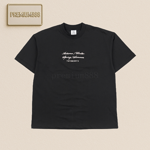 Vetements Cursive Slogan Logo Letter Embroidered Short-sleeved T-shirt