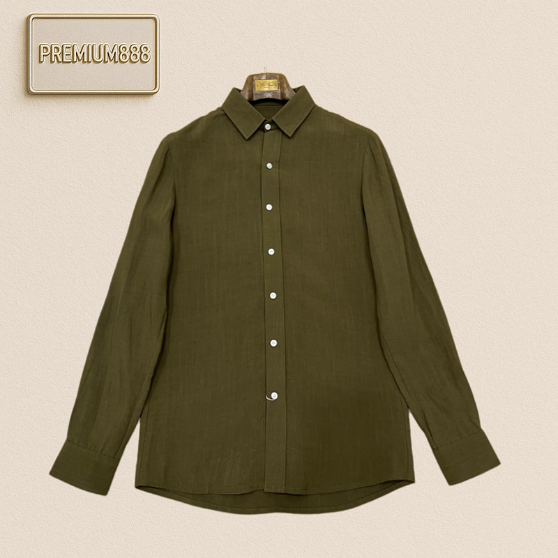 RL Ralph Lauren Olive Linen Long-Sleeve Shirt