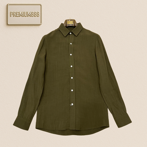 RL Ralph Lauren Olive Linen Long-Sleeve Shirt