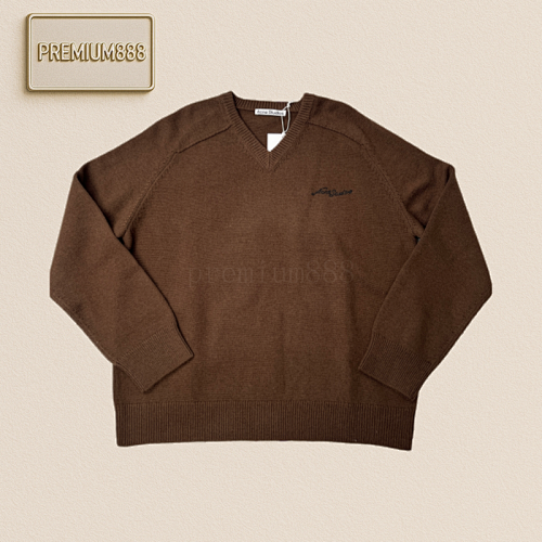 Acne Coffee-colored Chicken Heart Collar Embroidered Knitted Sweater