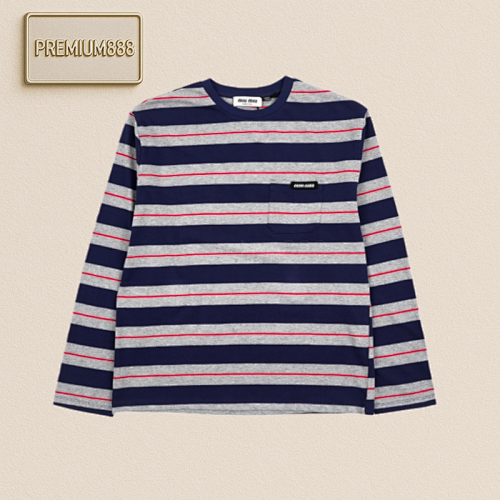 Miu Double-sided Long-staple Cotton Striped Long-sleeved Shirt