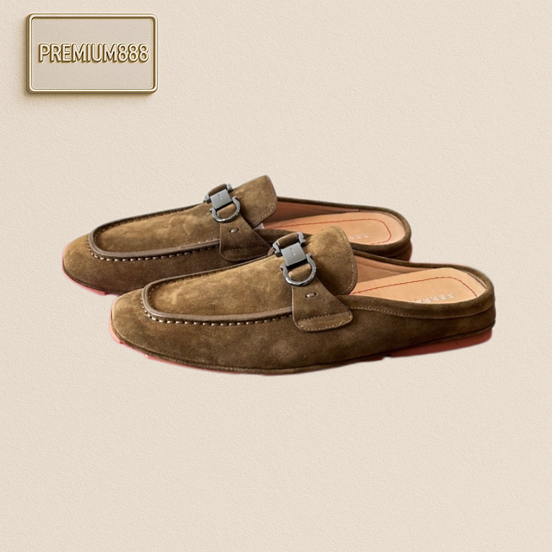 Ferragam New Men's Half-trap Sandals The Fabric Is Made Of Fully Imported Cowhide With Vis