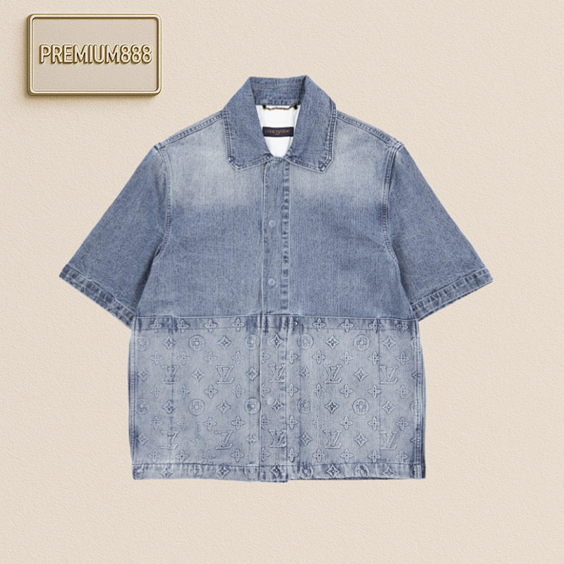 Louis Vuitton LV 23ss Hem Presbyoped Embossed Denim Short Sleeve Shirt