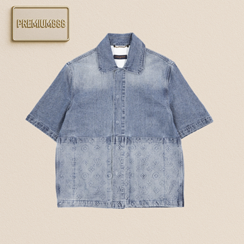 Louis Vuitton LV 23ss Hem Presbyoped Embossed Denim Short Sleeve Shirt