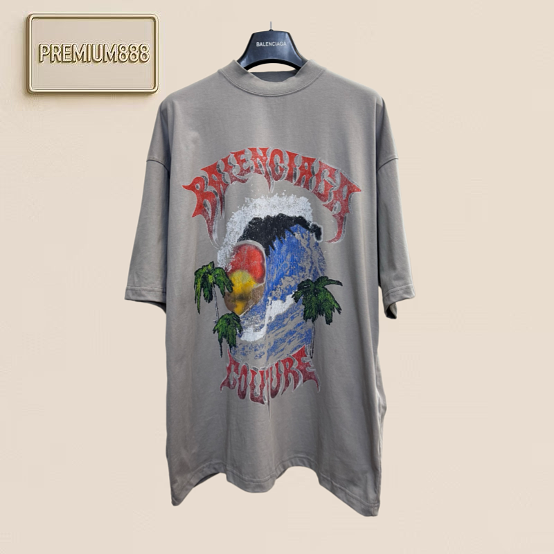 Bal Paris 26ss Beach Wave Gothic Letter Print Short-Sleeved T-Shirt