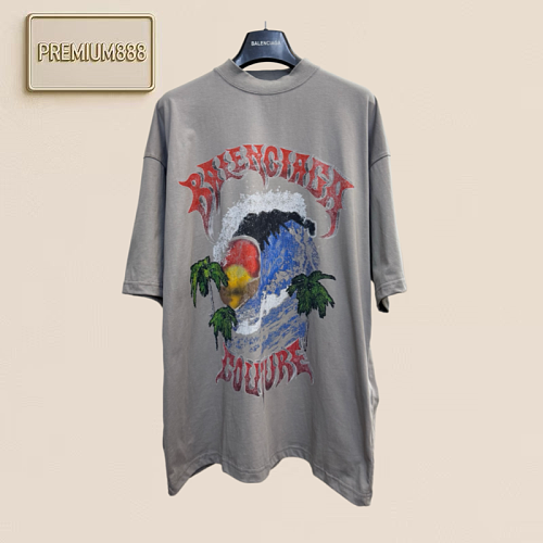 Bal Paris 26ss Beach Wave Gothic Letter Print Short-Sleeved T-Shirt