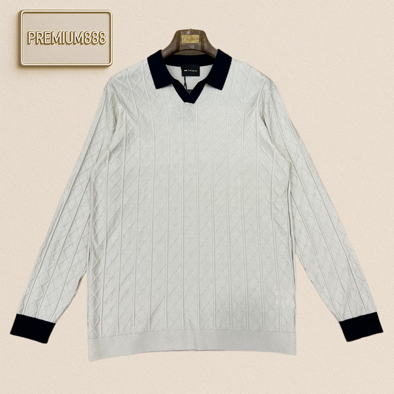 Kiton Qidun Casual Color-Contrast V-neck Polo Knitted Sweater