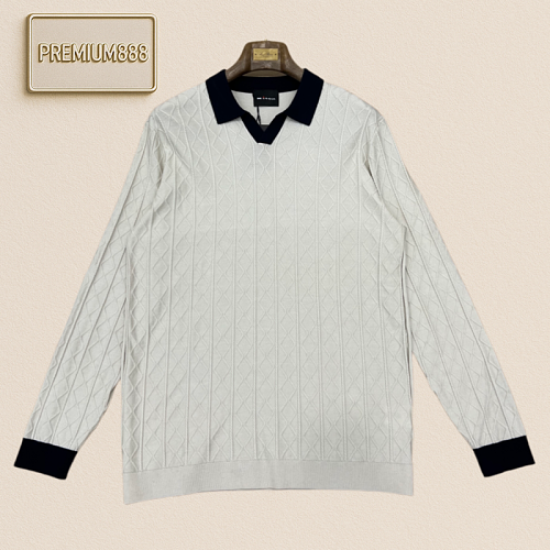 Kiton Qidun Casual Color-Contrast V-neck Polo Knitted Sweater