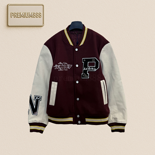 1v Louis Nigo Co-branded Leather Baseball Jacket