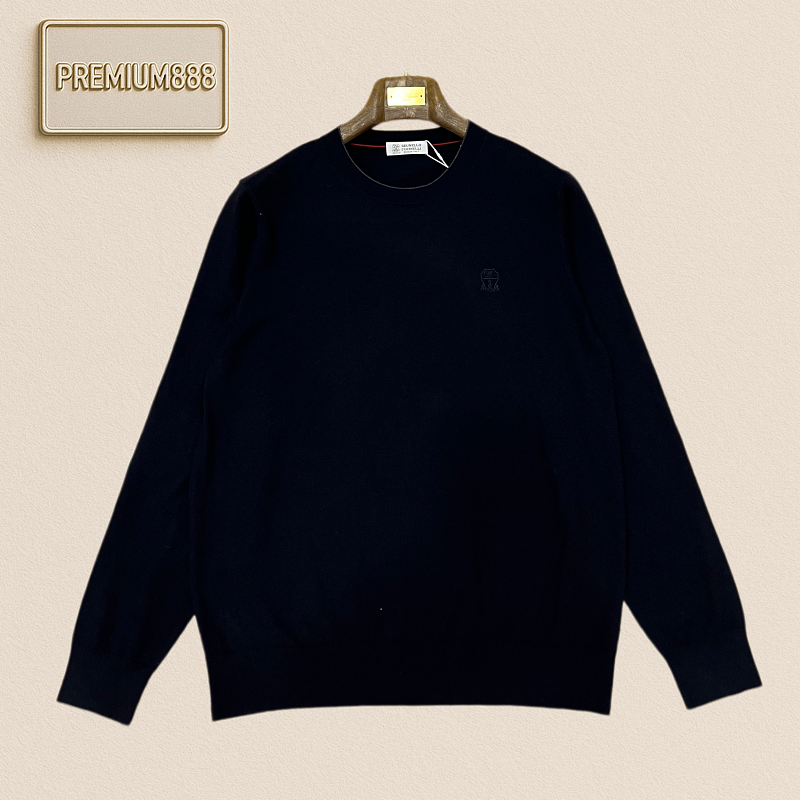 BC Brunello Round-neck Lightweight Embroidered Casual Long-Sleeve Knit Shirt