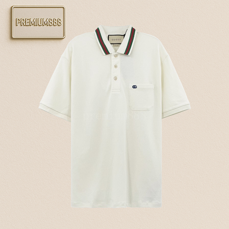 Gu Cci Embroidered Letters Polo Shirt