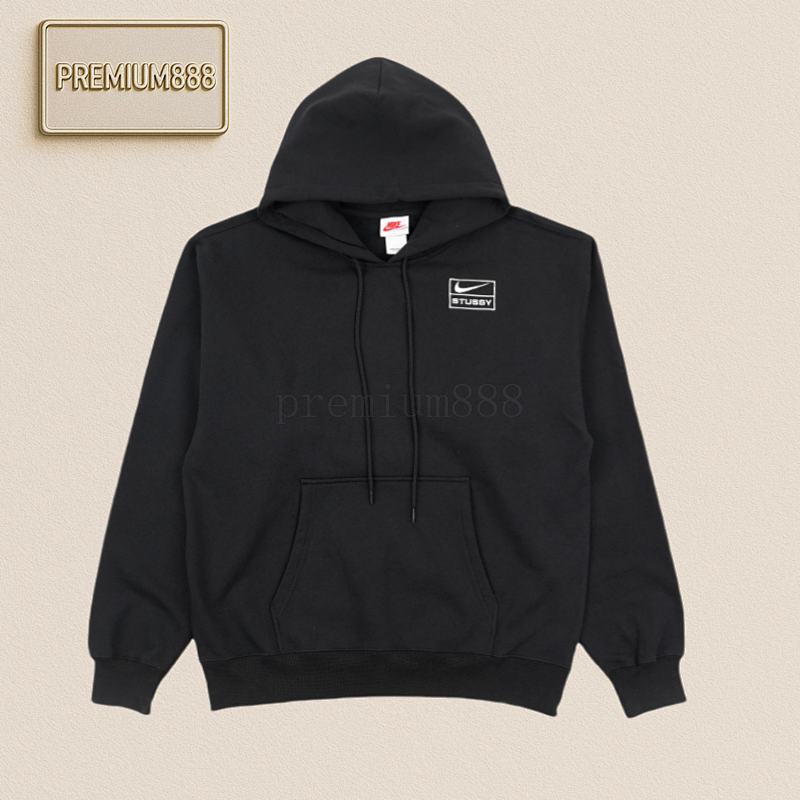 Nike X Stussy Solid Color Embroidered Logo Hooded Fleece Sweatshirt