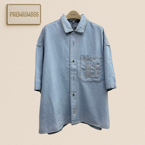 Loe Anagram Fine Embroidery Denim Shirt Short Sleeve