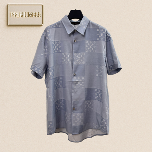 1v Louis Patchwork Plaid Monogram Full-Printed Jacquard Shirt Short Sleeve Shirt