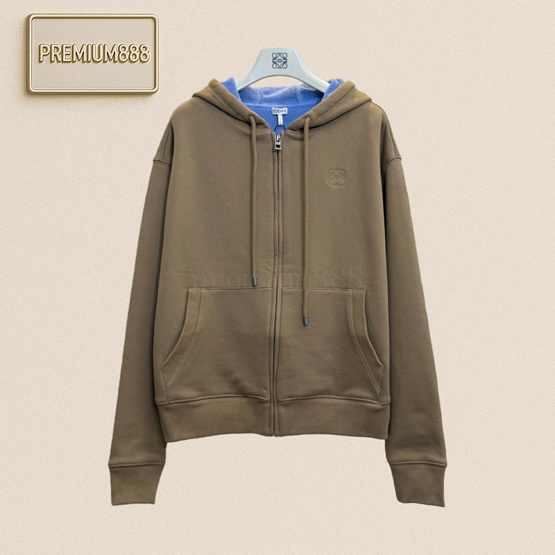 Loe's Color-blocking Zipper Embroidered Hooded Sweatshirt