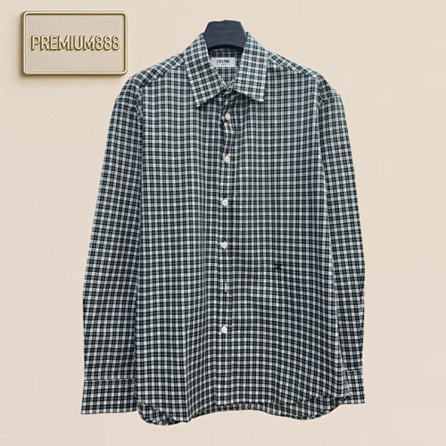 Celine Plaid Cotton Blouse With Embroidered Logo And Long Sleeves