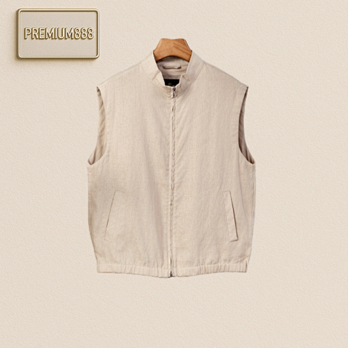 LP Old Qian Vest Stand-up Collar Double-head Zipper Linen Vest Coat Stand-up Collar Design