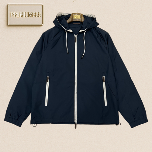 Zegna Jenia Navy Blue Hooded Double-Zipper Casual Jacket